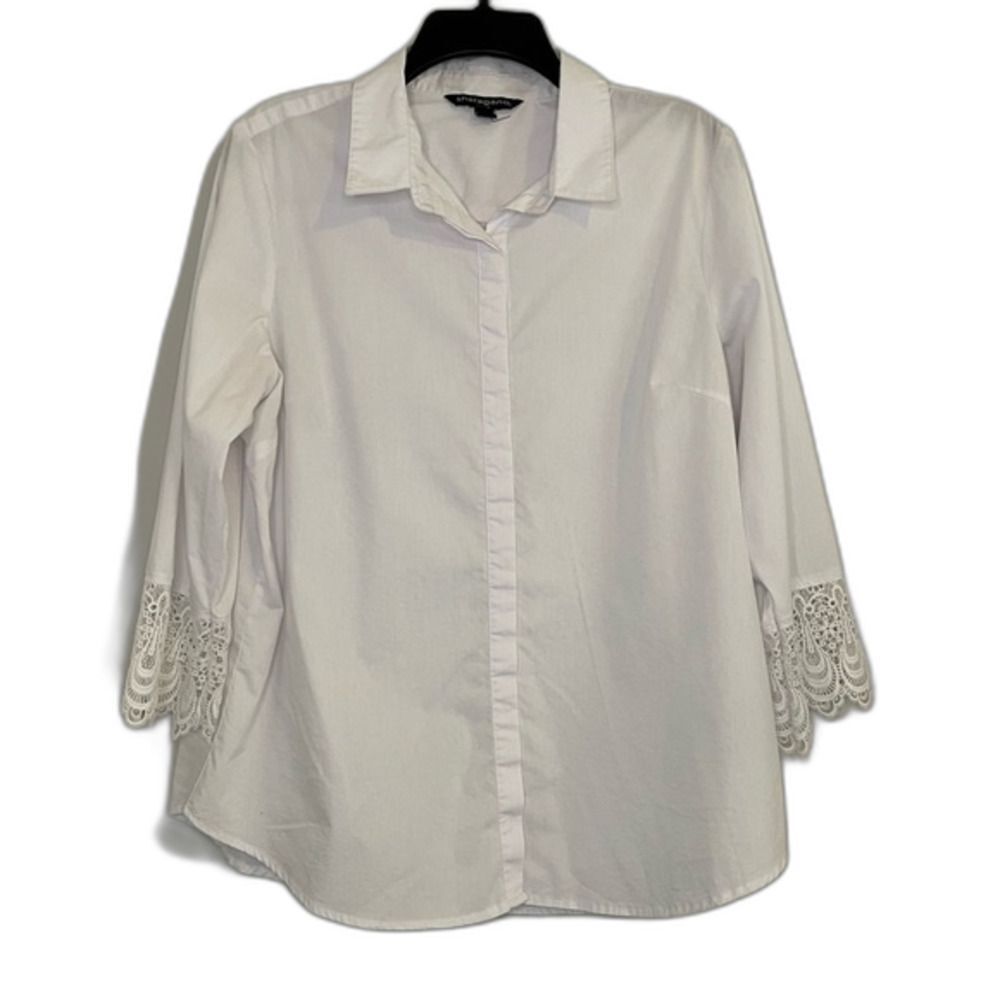 Sharagano White Button Down Collared Top Size XL
